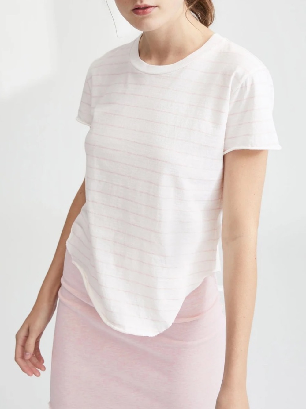 Frank & Eileen Theo Perfect Crewneck Tee in Soft Pink Stripe